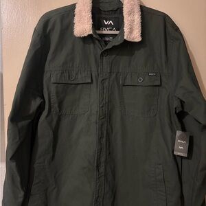 RVCA Men's Dark Green Field Jacket with Sherpa Collar